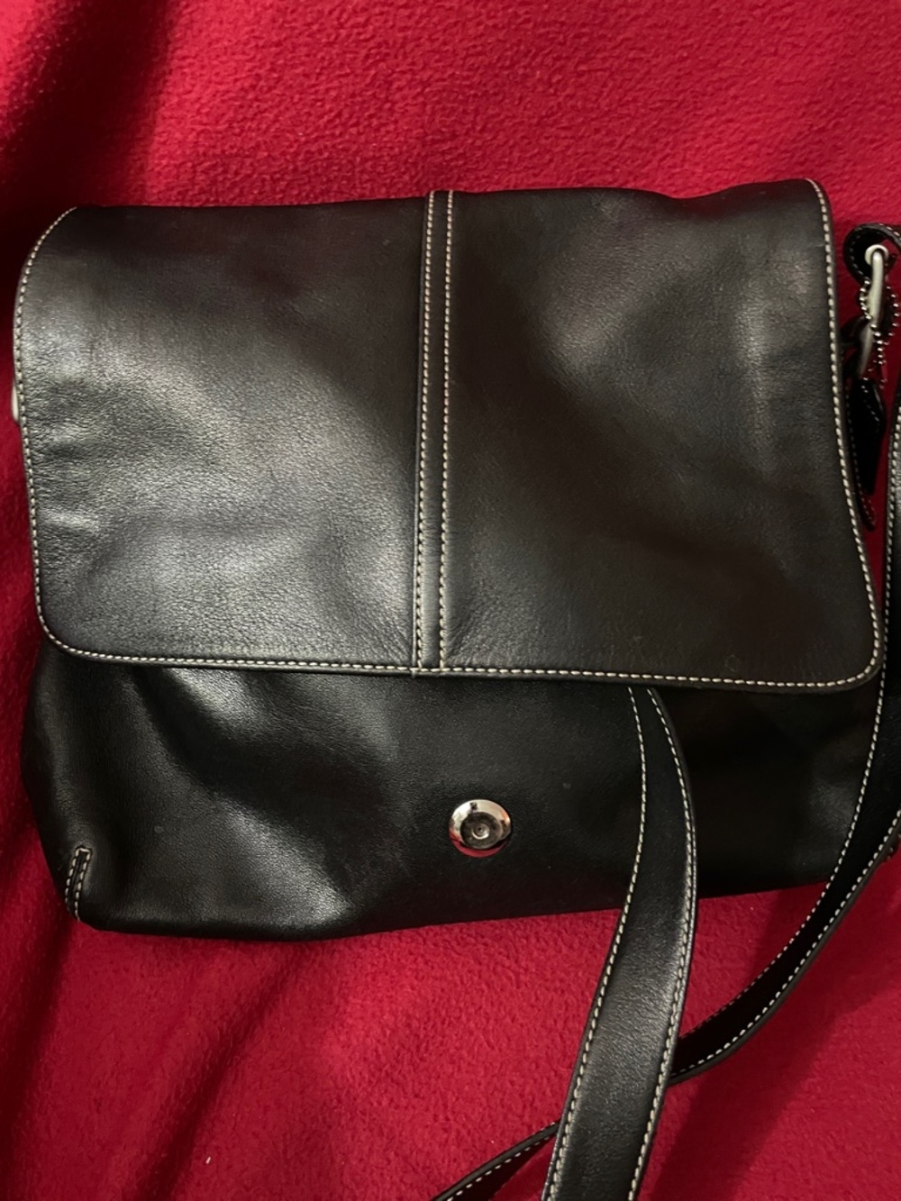 Coach Black Leather Crossbody with White Contrast Stitching